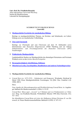 Prof. Dr. Friedhelm Brusniak Julius-Maximilians-Universität Würzburg Institut Für Musikforschung Lehrstuhl Für Musikpädagogik