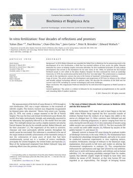 In Vitro Fertilization: Four Decades of Reflections and Promises