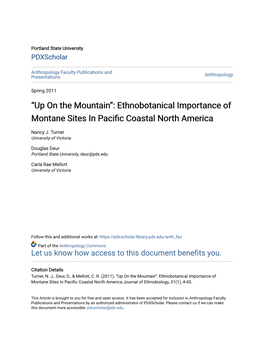 Ethnobotanical Importance of Montane Sites in Pacific Coastal North America