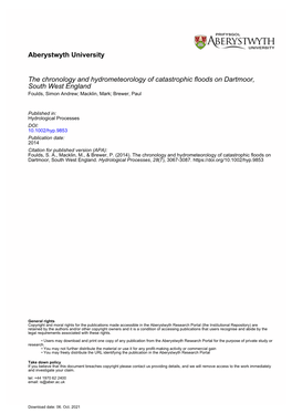 The Chronology and Hydrometeorology of Catastrophic Floods on Dartmoor, South West England Foulds, Simon Andrew; Macklin, Mark; Brewer, Paul