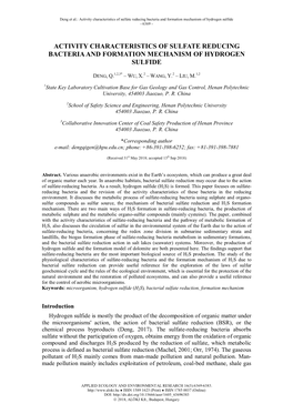 Activity Characteristics of Sulfate Reducing Bacteria and Formation Mechanism of Hydrogen Sulfide - 6369