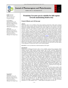 Promising Curcuma Species Suitable for Hill Regions Towards Maintaining