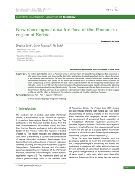 New Chorological Data for Flora of the Pannonian Region of Serbia