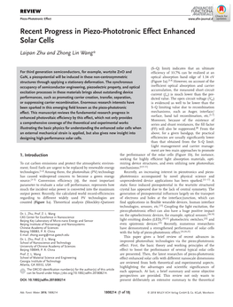 Recent Progress in Piezo‐Phototronic Effect Enhanced Solar Cells