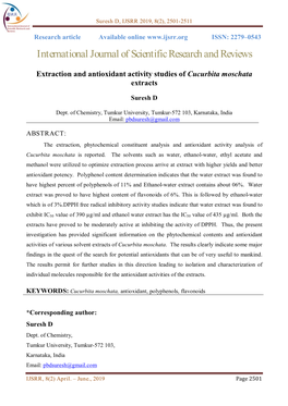 Extraction and Antioxidant Activity Studies of Cucurbita Moschata Extracts