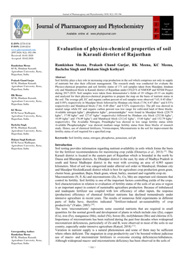 Evaluation of Physico-Chemical Properties of Soil in Karauli District