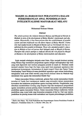 Masjid Al-Haram Dan Peranannya Dalam Perkembangan Awal Pendidikan Dan Intelektualisme Masyarakat Melayu