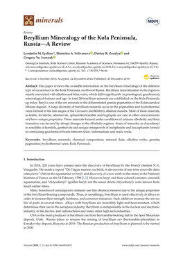 Beryllium Mineralogy of the Kola Peninsula, Russia—A Review