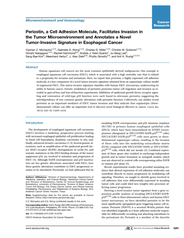 Periostin, a Cell Adhesion Molecule, Facilitates Invasion in the Tumor Microenvironment and Annotates a Novel Tumor-Invasive Signature in Esophageal Cancer