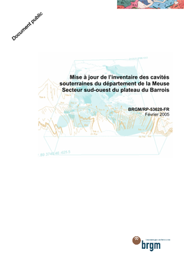 Mise À Jour De L'inventaire Des Cavités Souterraines Du Département De La