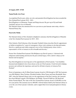 David Eggleton Named New Zealand Poet Laureate 2019-2021