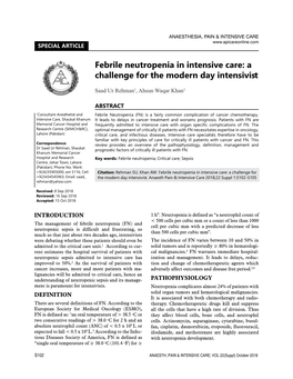 Febrile Neutropenia in Intensive Care: a Challenge for the Modern Day Intensivist