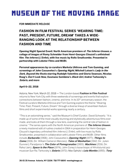 Fashion in Film Festival Series ‘Wearing Time: Past, Present, Future, Dream’ Takes a Wide- Ranging Look at the Relationship Between Fashion and Time