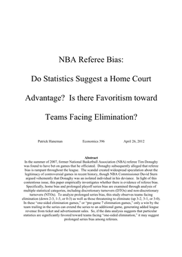 NBA Referee Bias: Do Statistics Suggest a Home Court Advantage?