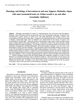 Phenology and Biology of Harvestmen in and Near Sapporo, Hokkaido, Japan, with Some Taxonomical Notes on Nelima Suzukii N