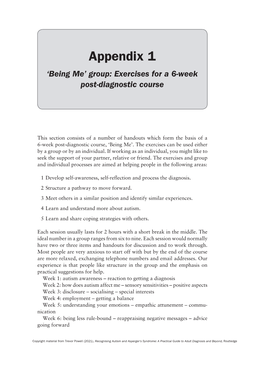 Appendix 1 ‘Being Me’ Group: Exercises for a 6-Week Post-Diagnostic Course