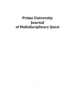 Prime University Journal of Multidisciplinary Quest