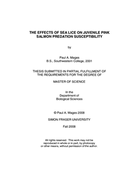 The Effects of Sea Lice on Juvenile Pink Salmon Predation Susceptibility