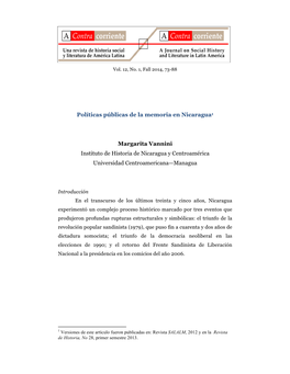 Políticas Públicas De La Memoria En Nicaragua1 Margarita Vannini