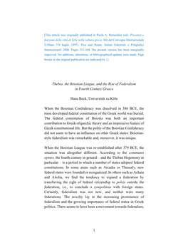 1 Thebes, the Boiotian League, and the Rise of Federalism in Fourth