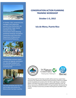 CONSERVATION ACTION PLANNING TRAINING WORKSHOP October 1