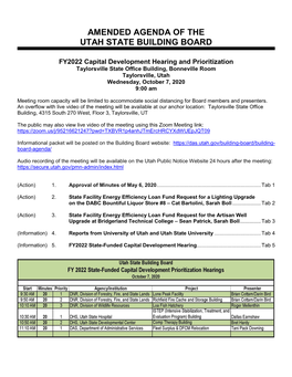 Amended Agenda of the Utah State Building Board