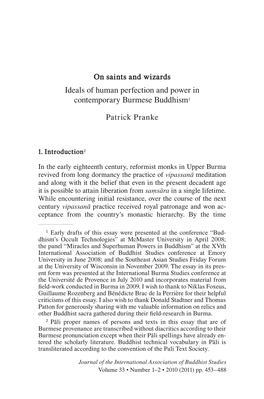 On Saints and Wizards Ideals of Human Perfection and Power in Contemporary Burmese Buddhism1