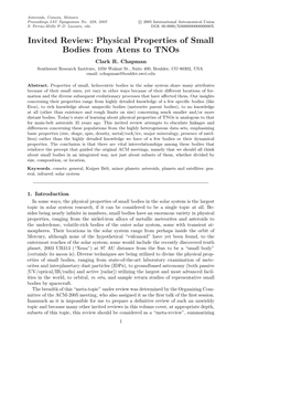 Physical Properties of Small Bodies from Atens to Tnos Clark R