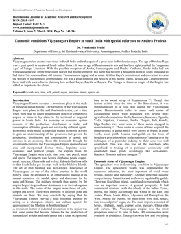 Economic Conditions Vijayanagara Empire in South India with Special Reference to Andhra Pradesh