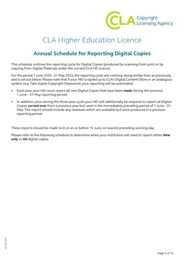 CLA Higher Education Licence from Aprevious Year but Usedin the Immediately Preceding Periodof 1 June – 31 Made During the Previous Page New New