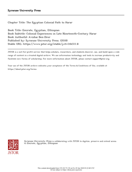 Syracuse University Press Chapter Title: the Egyptian Colonial Path to Harar Book Title: Emirate, Egyptian, Ethiopian Book Subti