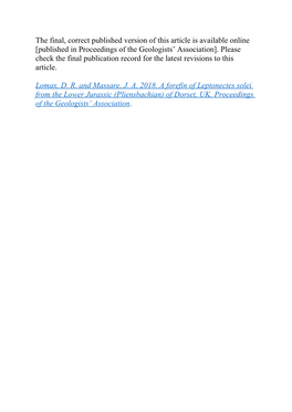 The Final, Correct Published Version of This Article Is Available Online [Published in Proceedings of the Geologists’ Association]