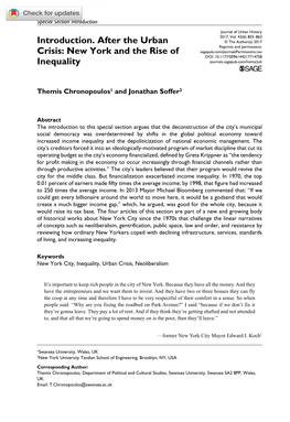 Introduction. After the Urban Crisis: New York and the Rise of Inequality