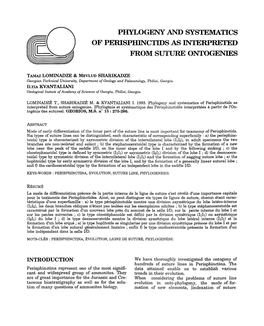 Phylogeny and Systematics of Perisphinctids As Interpre'i D from Suture Ontogenies