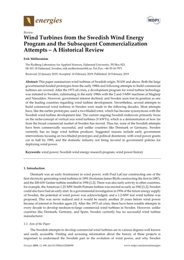 Wind Turbines from the Swedish Wind Energy Program and the Subsequent Commercialization Attempts – a Historical Review