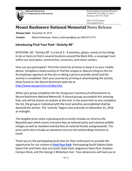 Mount Rushmore National Memorial News Release