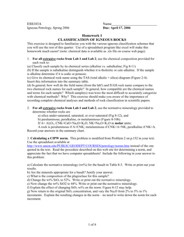 Homework 1 CLASSIFICATION of IGNEOUS ROCKS
