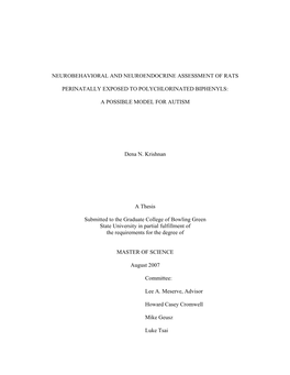 Neurobehavioral and Neuroendocrine Assessment of Rats Perinatally