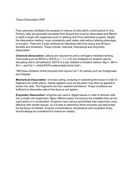 Tissue Dissociation SOP Flow Cytometry Facilitates the Analysis Of