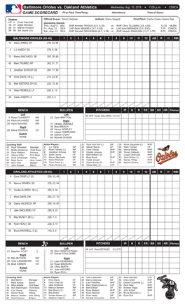 Baltimore Orioles Vs. Oakland Athletics Wednesday, Aug