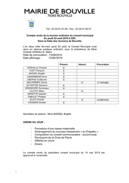 Compte Rendu De La Réunion Du Conseil Municipal