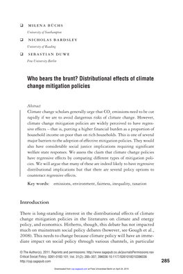 Distributional Effects of Climate Change Mitigation Policies