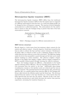 Heterojuction Bipolar Transistor (HBT)