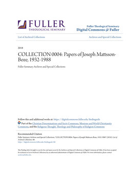 Papers of Joseph Mattsson-Boze, 1932-1988