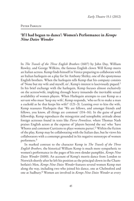 Women's Performance in Kemp's Nine Daies Wonder