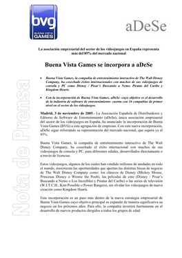 Buena Vista Games Se Incorpora a Adese