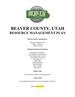Beaver County, Utah Resource Management Plan