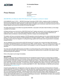 Press Release Paul Dickard VP, External Communications 646.432.8473 Paul.Dickard@Aecom.Com