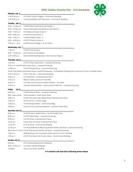 2021 Dallas County Fair - 4-H Schedule Monday, July 5______1:30-6:30 P.M