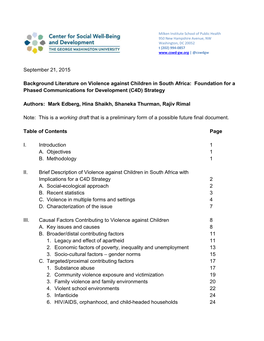 Background Literature on Violence Against Children in South Africa: Foundation for a Phased Communications for Development (C4D) Strategy